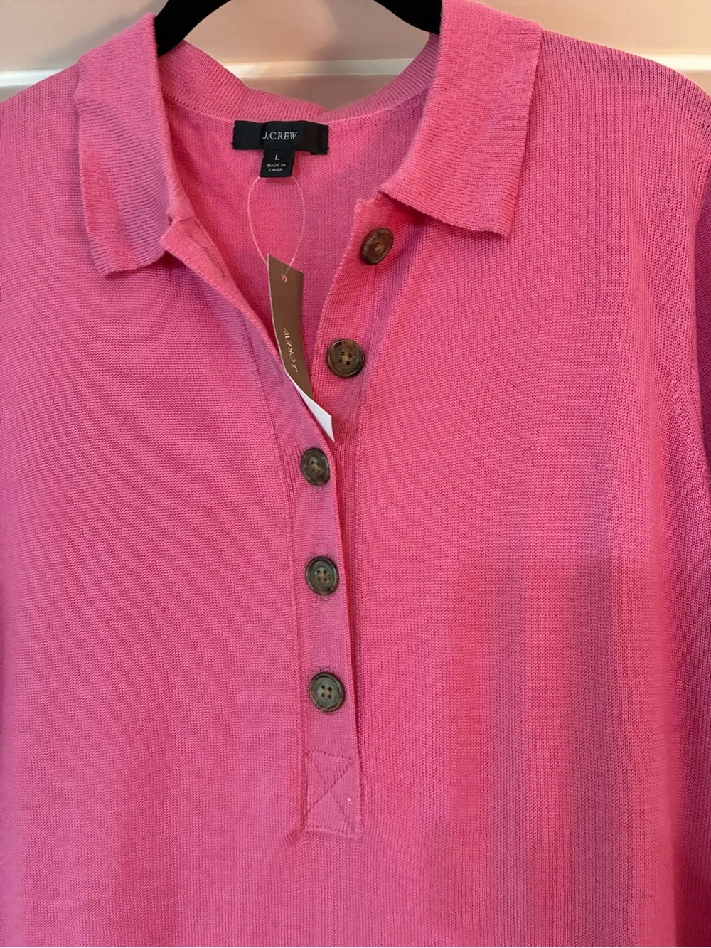 Pink J. Crew merino wool collared sweaterdress, size Large, NWT